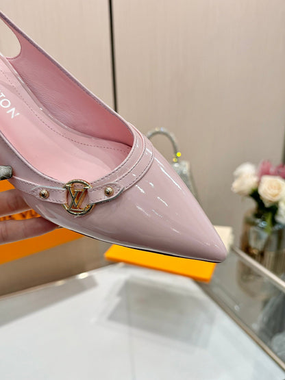 LOUIS VUITTON 6AM SLINGBACK HIGH HEELS 55 MM IN LIGHT PINK PATENT LAMBSKIN