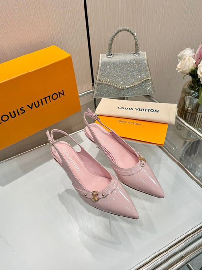 LOUIS VUITTON 6AM SLINGBACK HIGH HEELS 55 MM IN LIGHT PINK PATENT LAMBSKIN