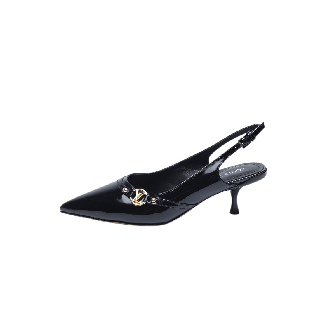 LOUIS VUITTON 6AM SLINGBACK HIGH HEELS 55 MM IN BLACK PATENT LAMBSKIN