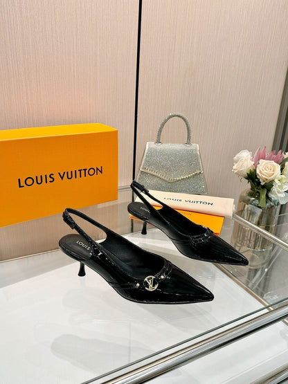 LOUIS VUITTON 6AM SLINGBACK HIGH HEELS 55 MM IN BLACK PATENT LAMBSKIN