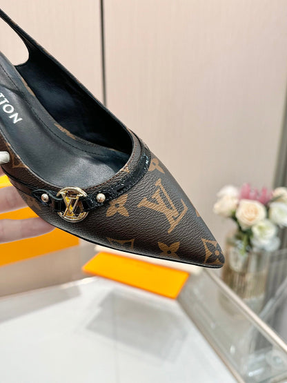 LOUIS VUITTON 6AM SLINGBACK HIGH HEELS 55 MM IN CHOCOLATE BROWN MONOGRAM LAMBSKIN