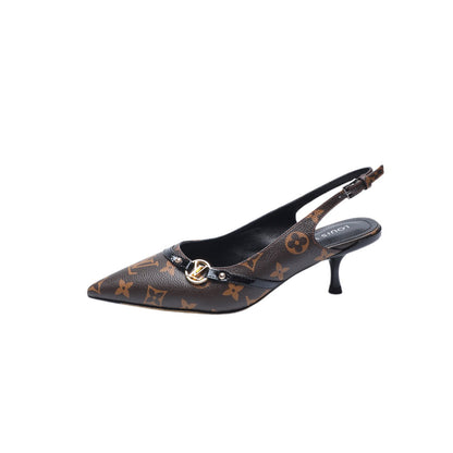 LOUIS VUITTON 6AM SLINGBACK HIGH HEELS 55 MM IN CHOCOLATE BROWN MONOGRAM LAMBSKIN