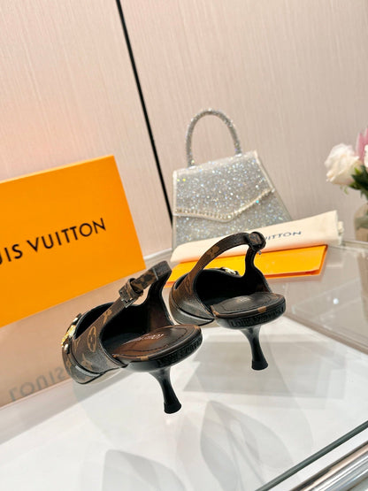 LOUIS VUITTON 6AM SLINGBACK HIGH HEELS 55 MM IN CHOCOLATE BROWN MONOGRAM LAMBSKIN