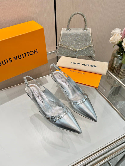 LOUIS VUITTON 6AM SLINGBACK HIGH HEELS 55 MM IN SILVER LAMBSKIN