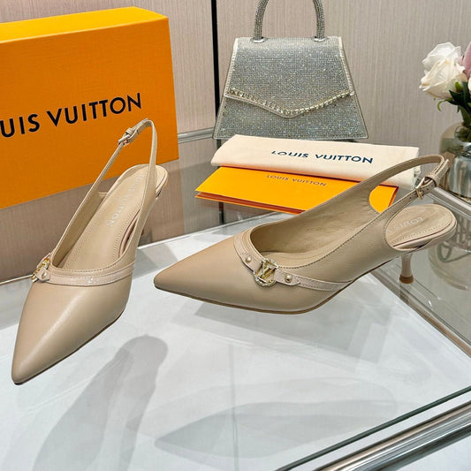 LOUIS VUITTON 6AM SLINGBACK HIGH HEELS 55 MM IN TAN BEIGE LAMBSKIN
