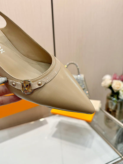 LOUIS VUITTON 6AM SLINGBACK HIGH HEELS 55 MM IN TAN BEIGE LAMBSKIN