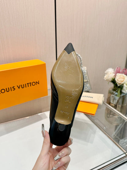 LOUIS VUITTON 6AM SLINGBACK HIGH HEELS 55 MM IN BLACK LAMBSKIN