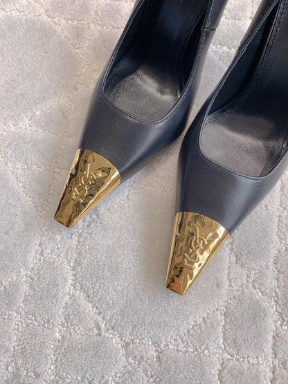 LOUIS VUITTON HIGH HEEL 10 CM PUMP IN BLACK CALFSKIN WITH GOLD HARDWARE