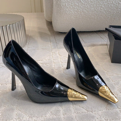 LOUIS VUITTON HIGH HEEL 10 CM PUMP IN BLACK PATENT CALFSKIN WITH GOLD HARDWARE