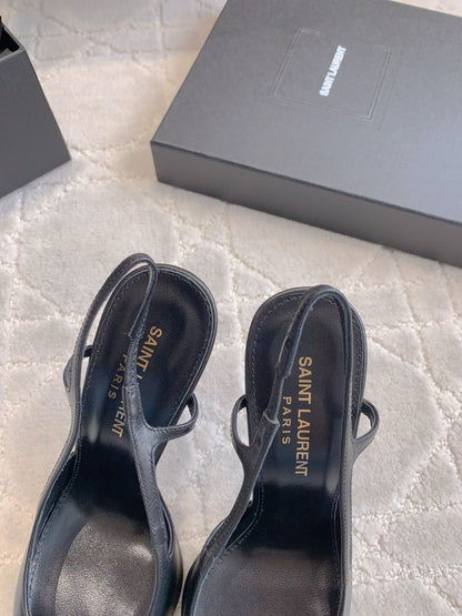 LOUIS VUITTON HIGH HEEL 10 CM SLINGBACK IN BLACK CALFSKIN WITH GOLD HARDWARE