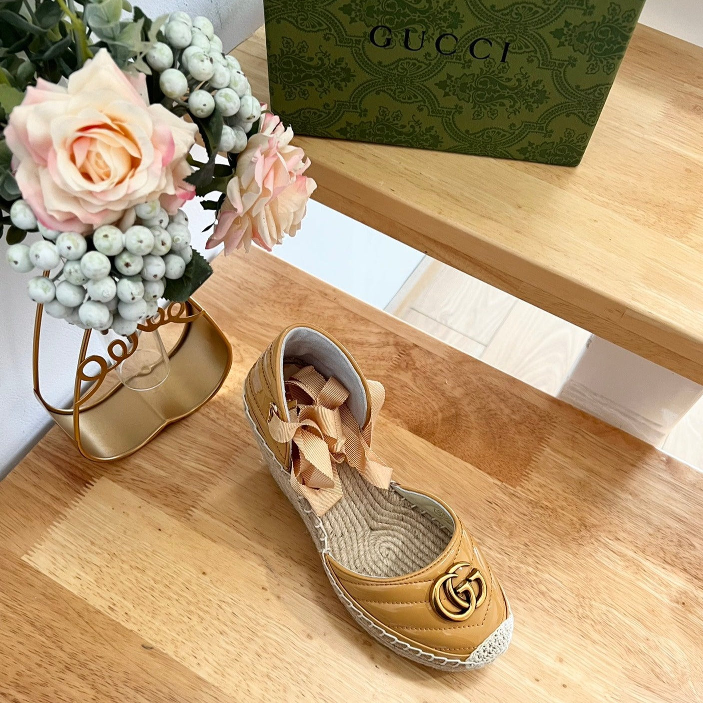 GUCCI Crochet platform Espadrilles Blush Amber Yellow
