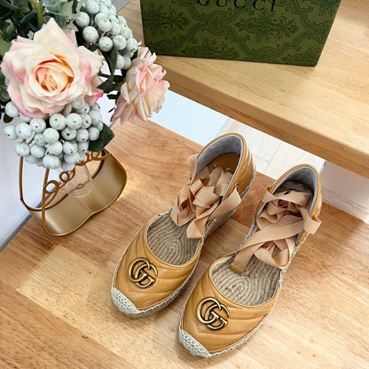 GUCCI Crochet platform Espadrilles Blush Amber Yellow
