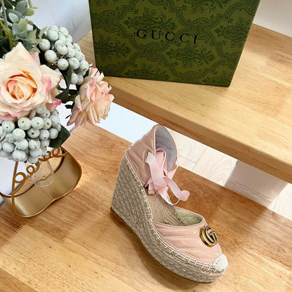 GUCCI Crochet platform Espadrilles Blush Pink