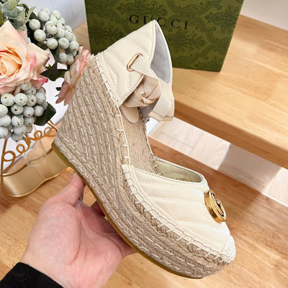 GUCCI Crochet platform Espadrilles White