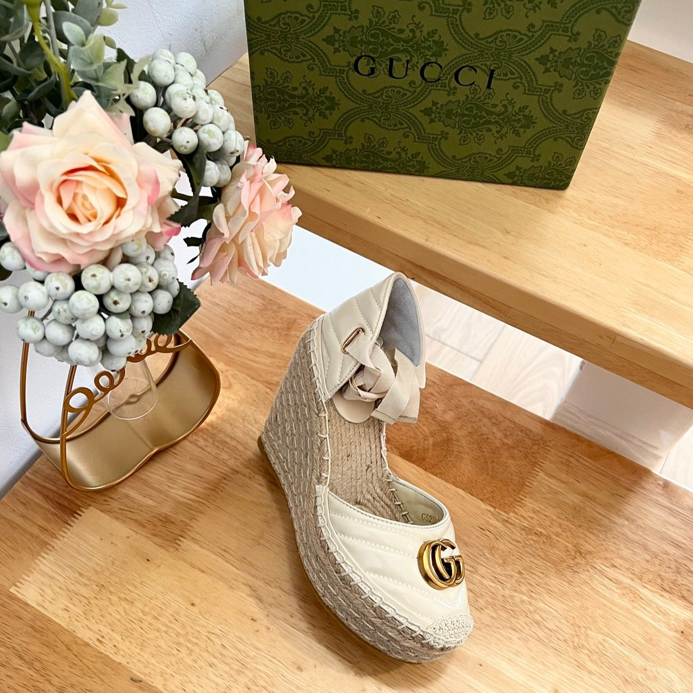 GUCCI Crochet platform Espadrilles White