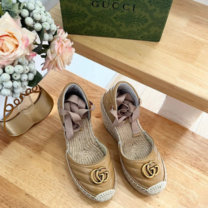 GUCCI Crochet platform Espadrilles Saddle Brown