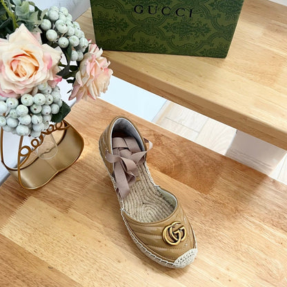 GUCCI Crochet platform Espadrilles Saddle Brown