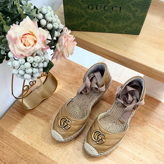 GUCCI Crochet platform Espadrilles Saddle Brown