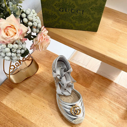 GUCCI Crochet platform Espadrilles Silver