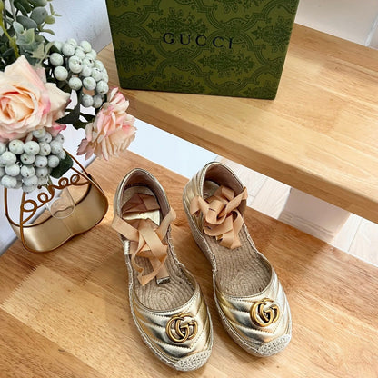 GUCCI Crochet platform Espadrilles Rose Tan Leather