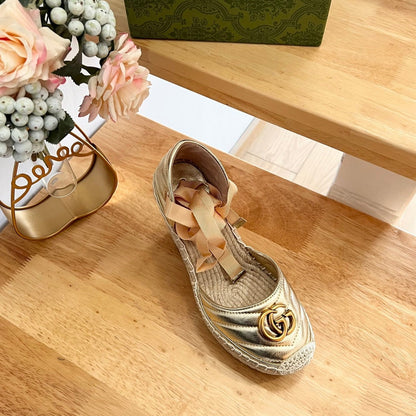 GUCCI Crochet platform Espadrilles Rose Tan Leather