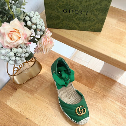 GUCCI Crochet platform Espadrilles Jade Green