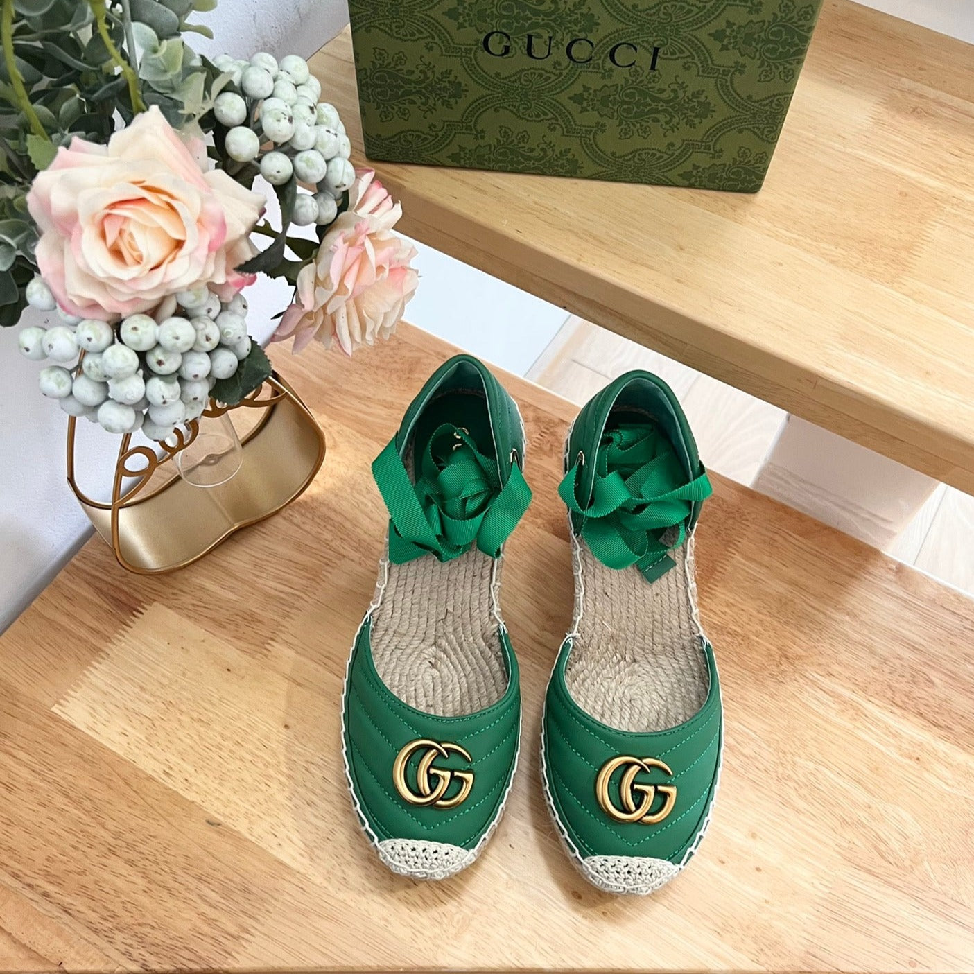 GUCCI Crochet platform Espadrilles Jade Green