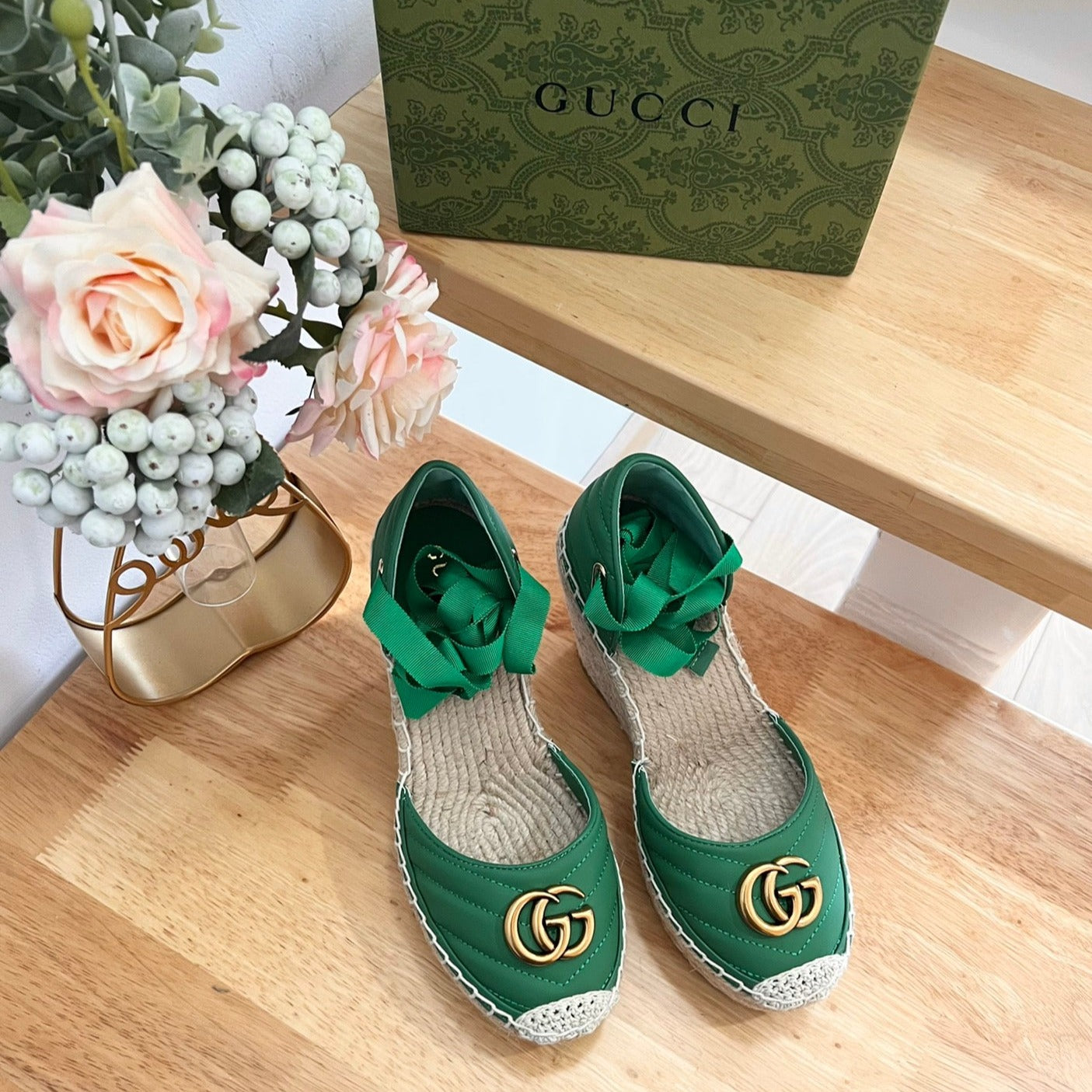 GUCCI Crochet platform Espadrilles Jade Green