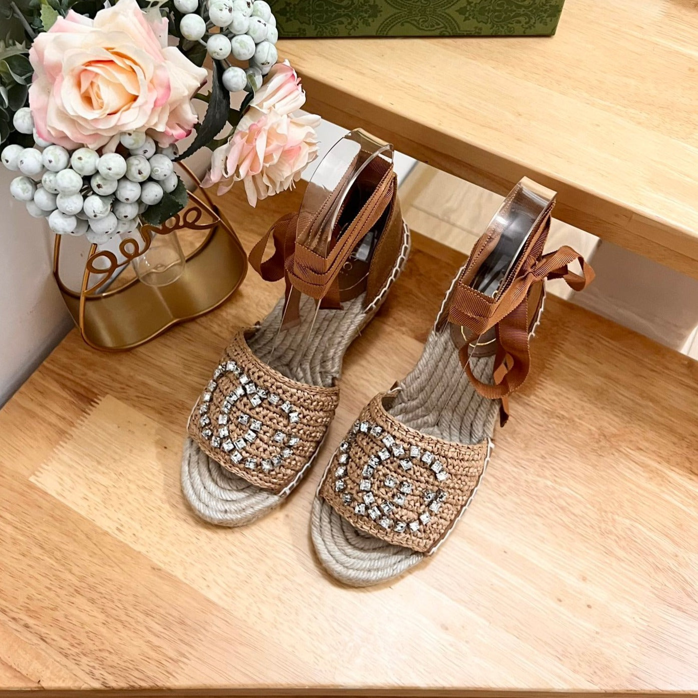 GUCCI Women High Sandal Shoes Brown Caramel