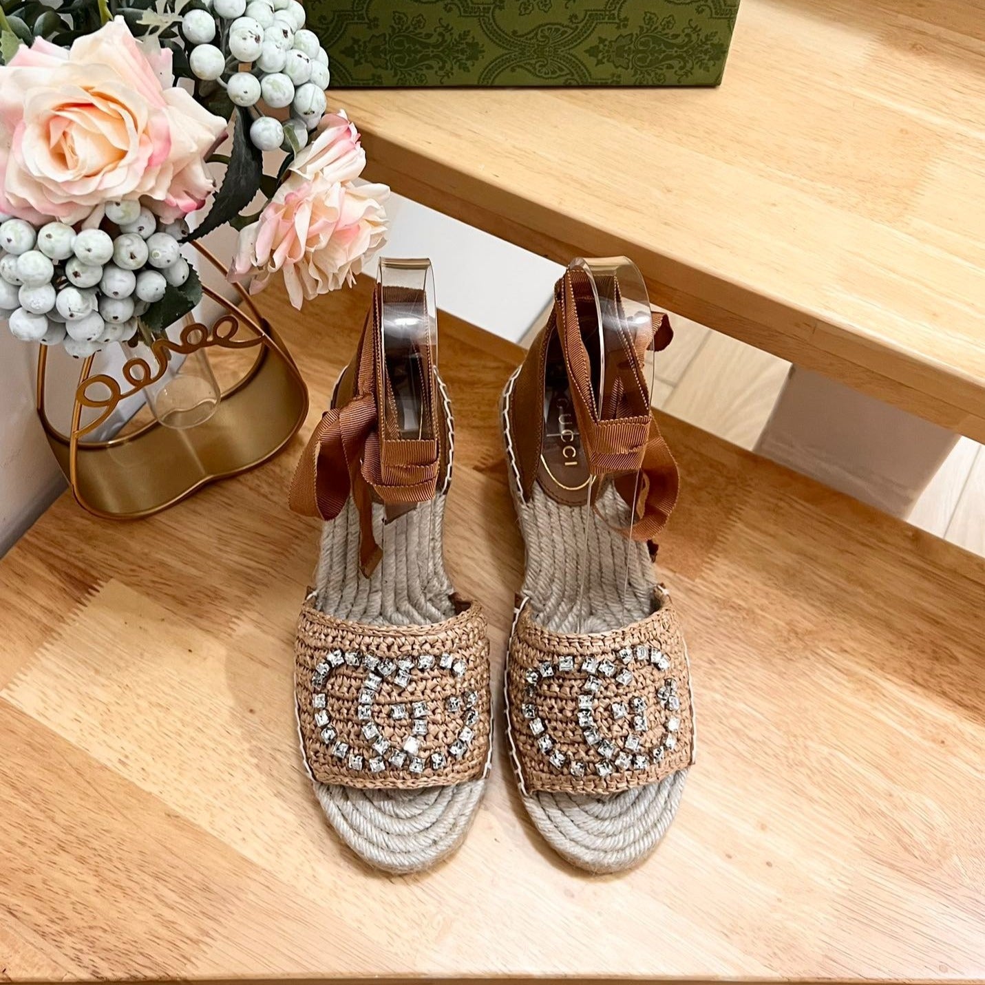 GUCCI Women High Sandal Shoes Brown Caramel