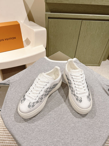 LOUIS VUITTON LV GROOVY SNEAKER IN WHITE MIX BLACK DAMIER STRASS AND CALFSKIN