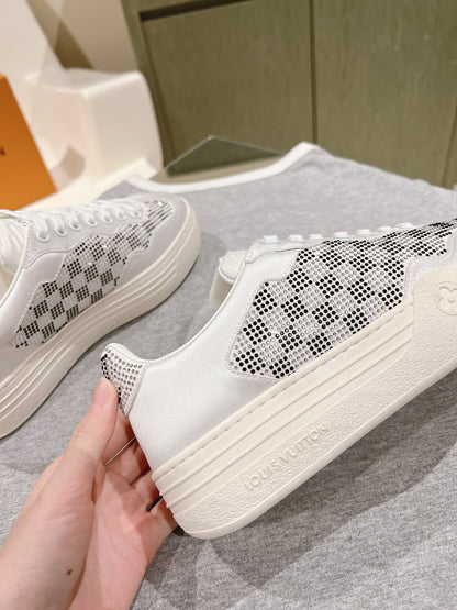 LOUIS VUITTON LV GROOVY SNEAKER IN WHITE MIX BLACK DAMIER STRASS AND CALFSKIN