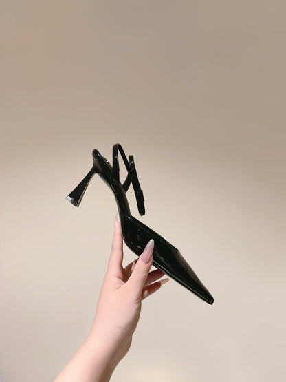 LOUIS VUITTON AIMÉE HIGH 8 CM SLINGBACK PUMPS IN BLACK PATENT CALFSKIN