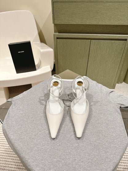 LOUIS VUITTON AIMÉE HIGH 8 CM SLINGBACK PUMPS IN WHITE PATENT CALFSKIN