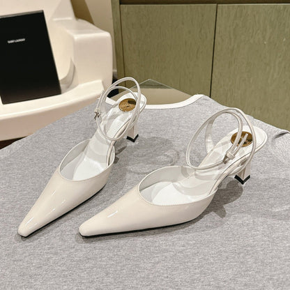 LOUIS VUITTON AIMÉE HIGH 8 CM SLINGBACK PUMPS IN WHITE PATENT CALFSKIN
