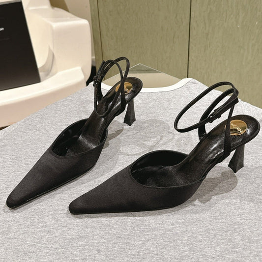 LOUIS VUITTON AIMÉE HIGH 8 CM SLINGBACK PUMPS IN BLACK SATIN