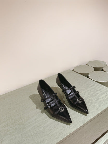 LOUIS VUITTON HIGH PUMP 45MM IN BLACK CALFSKIN WITH BLACK STRAPS