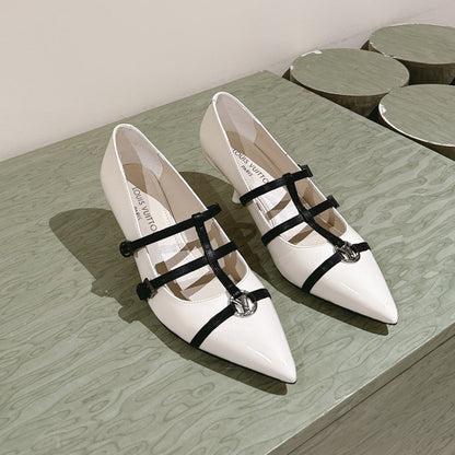 LOUIS VUITTON HIGH PUMP 45MM IN WHITE CALFSKIN WITH BLACK STRAPS