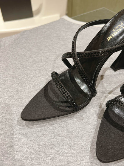LOUIS VUITTON HIGH HEEL MULE 10 CM IN BLACK SATIN WITH RHINESTONES