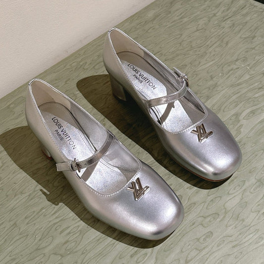 LOUIS VUITTON SWING HIGH MARY JANE 55 MM IN SILVER PATENT CALFSKIN