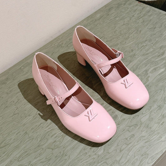 LOUIS VUITTON SWING HIGH MARY JANE 55 MM IN PALE PINK PATENT CALFSKIN