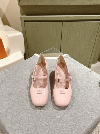 LOUIS VUITTON SWING HIGH MARY JANE 55 MM IN PALE PINK PATENT CALFSKIN