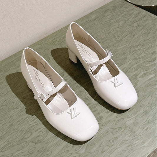 LOUIS VUITTON SWING HIGH MARY JANE 55 MM IN WHITE PATENT CALFSKIN