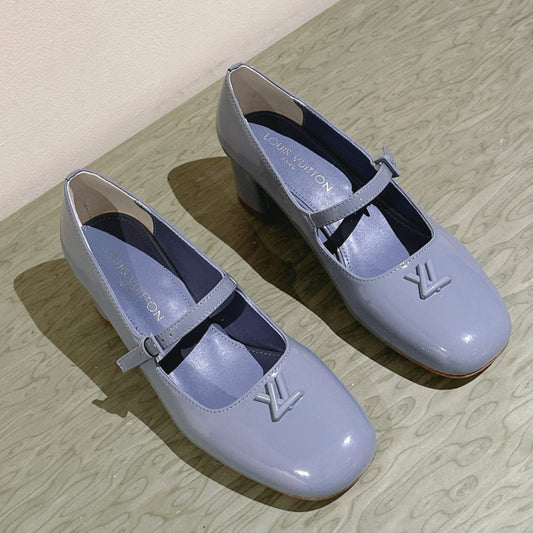 LOUIS VUITTON SWING HIGH MARY JANE 55 MM IN ICE BLUE PATENT CALFSKIN