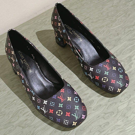 LOUIS VUITTON SWING HIGH PUMP 55 MM IN BLACK MONOGRAM CALFSKIN