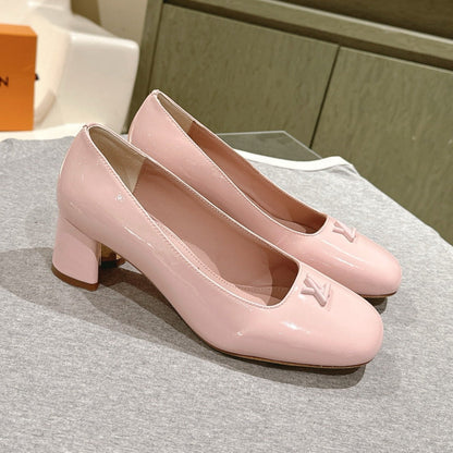LOUIS VUITTON SWING HIGH PUMP 55 MM IN PALE PINK PATENT CALFSKIN