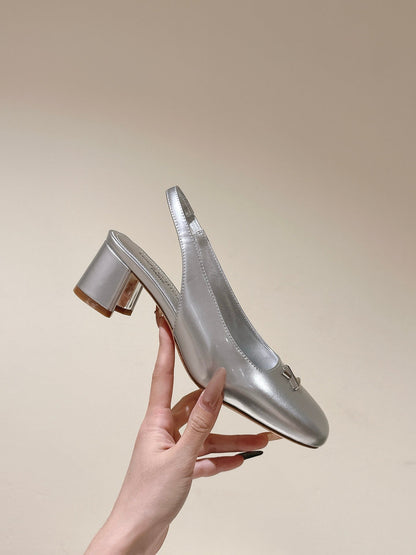 LOUIS VUITTON SWING SLINGBACK PUMP 55 MM IN SILVER CALFSKIN