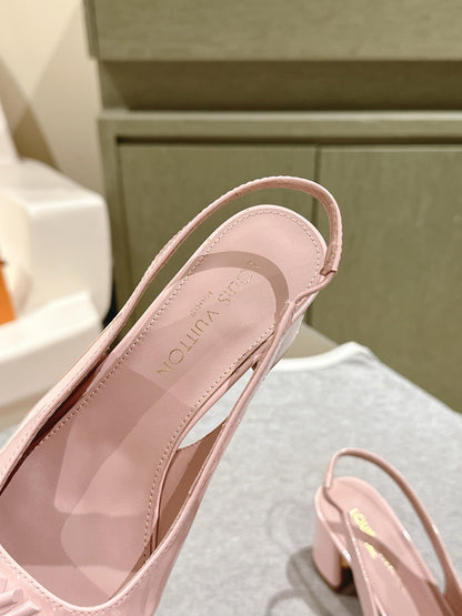 LOUIS VUITTON SWING SLINGBACK PUMP 55 MM IN PEACH PINK CALFSKIN