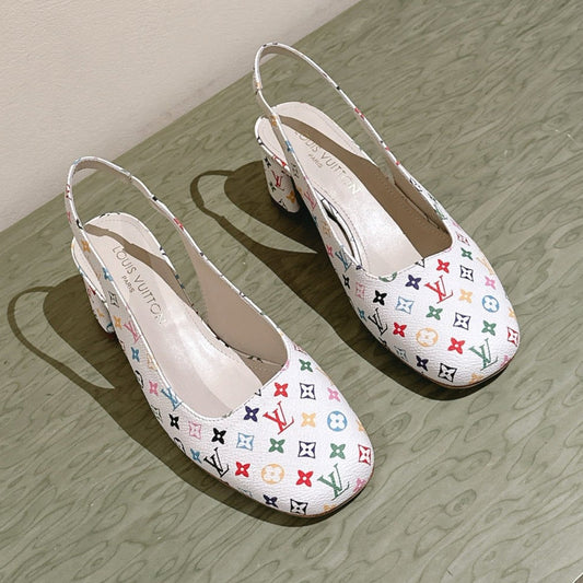LOUIS VUITTON SWING SLINGBACK PUMP 55 MM IN WHITE MONOGRAM CALFSKIN