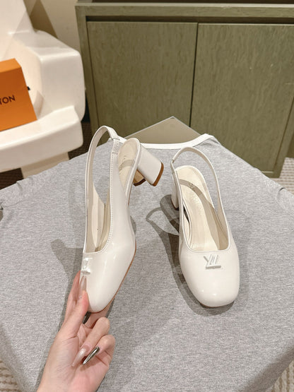 LOUIS VUITTON SWING SLINGBACK PUMP 55 MM IN WHITE PATENT CALFSKIN